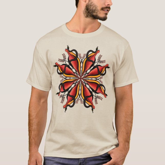 Camiseta Gótico Cobra Estilo de Tatuagem da Flor (Frente)