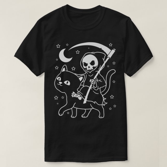 Camiseta Gótico Da Grim Reaper Roupas Punk Emo Cat Grim Rea (Frente do Design)