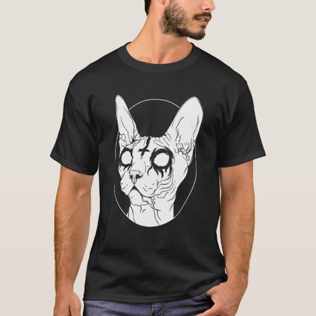 Camiseta Gótico De Gato I De Esfina Metálica Preta E Metal  (Frente)