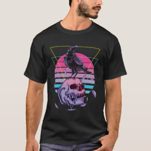 Camiseta Gótico De Pastas Estéticas Vaporwave Crânio E Crow