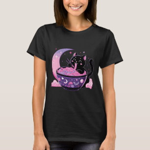 Camiseta Gótico de Pastel Aestético Kawaii Cat Comendo Rame
