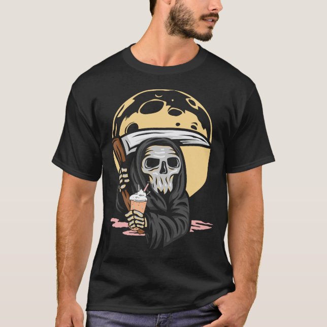 Camiseta Gótico Engraçado Sorvete de café da Grim Reaper (Frente)