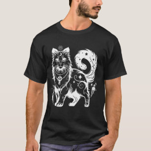 Camiseta Gótico Espiritual Gato Pagão Wiccano Bruxaria Sagr