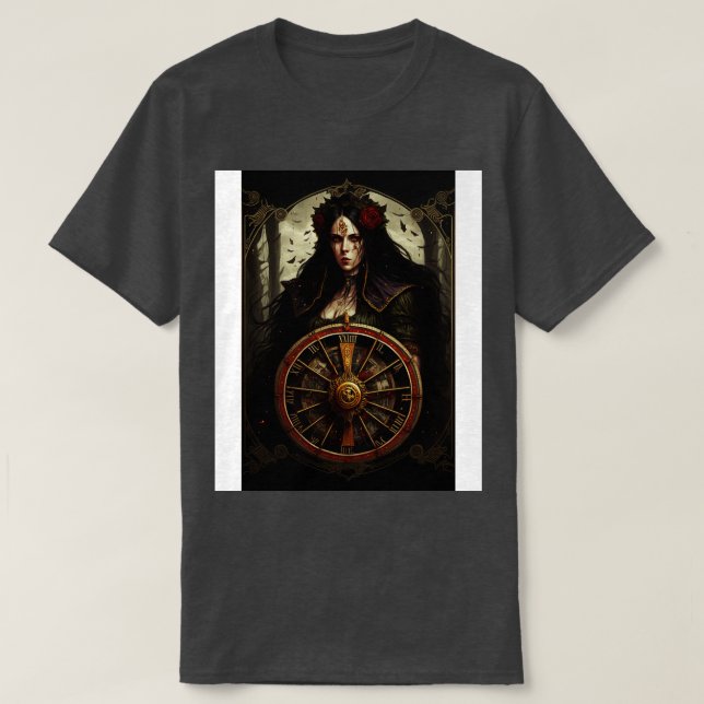 Camiseta Gótico Estilo Tarot Wheel Da Fortuna 1 (Frente do Design)