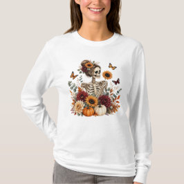 Camiseta Gótico Floral Esqueleto Outono Halloween