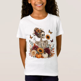 Camiseta Gótico Floral Esqueleto Outono Halloween