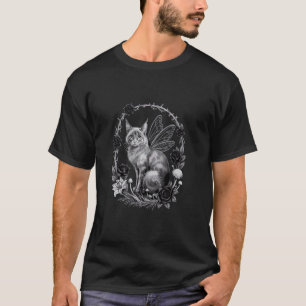 Camiseta Gótico Floral Fairycore Rosas Pretas Escuras Gato