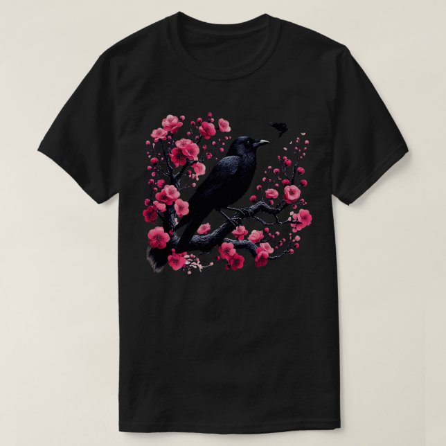 Camiseta Gótico Gótico Escuro Escuro Raven Crow Tree Pur (Frente do Design)