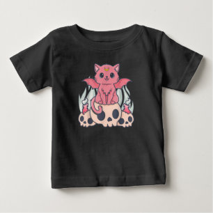 Camiseta Gótico Kawaii Pastel Gato e Crânio de Demônio C