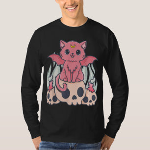 Camiseta Gótico Kawaii Pastel Gato e Crânio de Demônio C