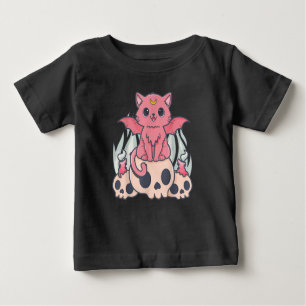 Camiseta Gótico Kawaii Pastel Gato e Crânio de Demônio Cére