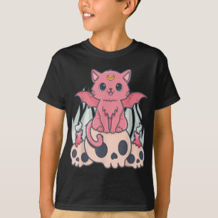 Camiseta Gótico Kawaii Pastel Gato e Crânio de Demônio Cére