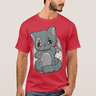 Camiseta Gótico Neko Pastel de Gatinho Negro Fofo Chibi Ani