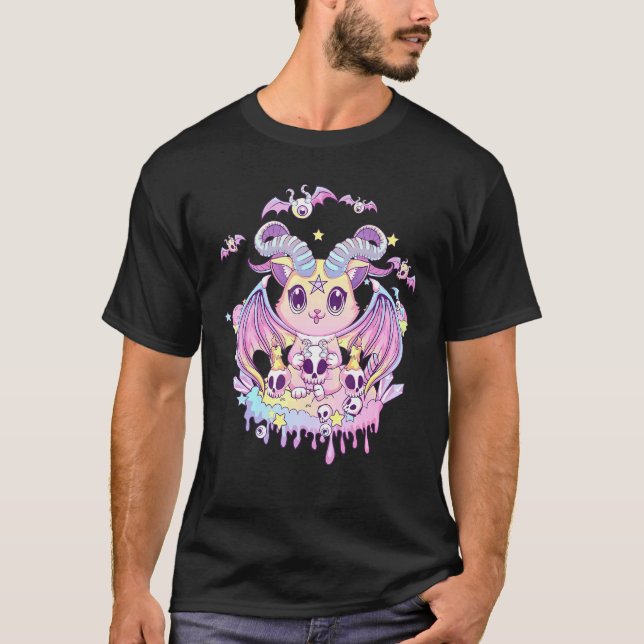 Camiseta Gótico Pastel Krampus Gato Gato Gato Gato Capado G (Frente)