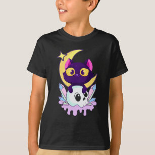 Camiseta Gótico Pastel Moon Wiccan Animal Cat Skull
