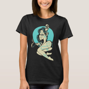 Camiseta Gótico Tatuado Menina Horror Ghost Moon Rockab