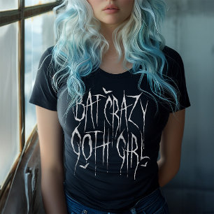 Camiseta Góticos Meninas Bat Crazy Gótica Tipografia Branca
