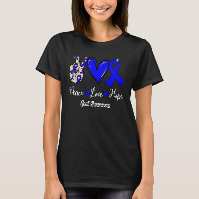 Camiseta Gout Awareness Peace Love Hope Blue Ribbon (Frente)