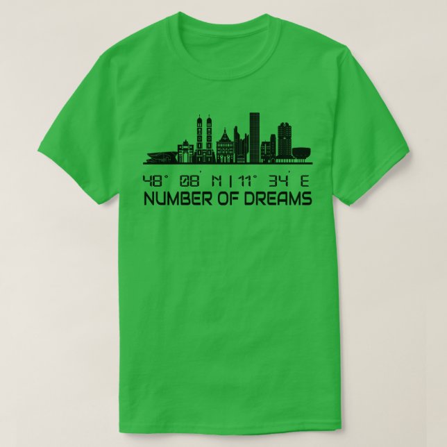 Camiseta GPS Coordena Cidade de Sonho Skyline de Munique (Frente do Design)