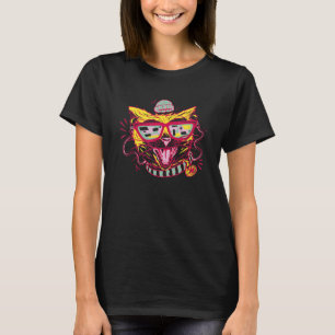 Camiseta Gra Felina Pet Gra de hipster Vestindo Óculos e Ch