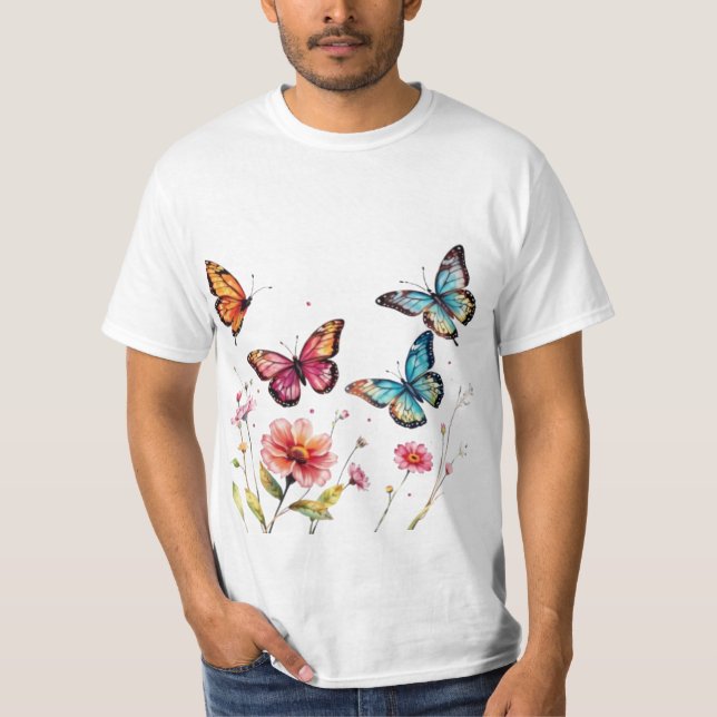 Camiseta Graça da Natureza: Borboletas de Aquarela (Frente)