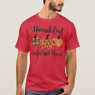 Camiseta Graças Grata Xadrez Bênção Leopard Pumpkin Th
