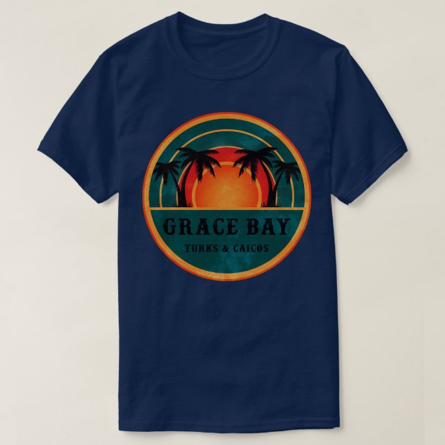 Camiseta Grace Bay Turks Caicos Beach Retro Sunset (Frente do Design)