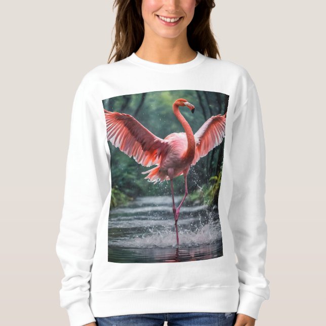 Camiseta Grace em Voo: O Riverdance dos Flamingos Rosa (Frente)