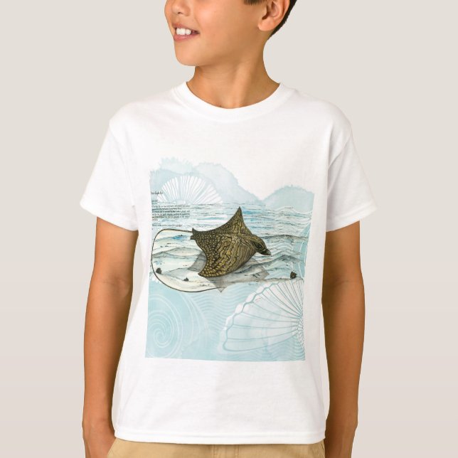 Camiseta Gracioso Ornamentado Eagle Ray, Pintado Pela Mão (Frente)