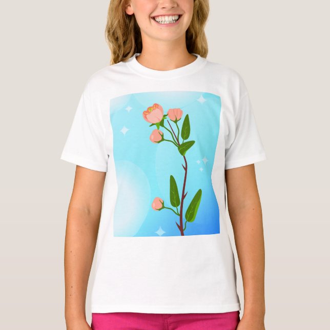 Camiseta Gradação do céu azul com ramificação primavera flo (Frente)