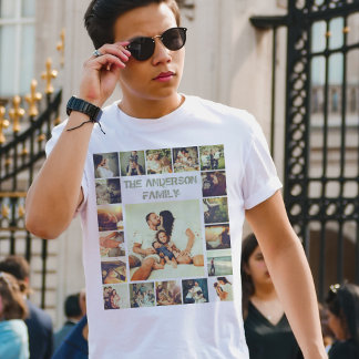 Camiseta Grade de fotos personalizada e texto personalizado