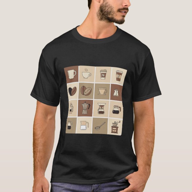 Camiseta Grade de Ícones do Amante de Café (Frente)