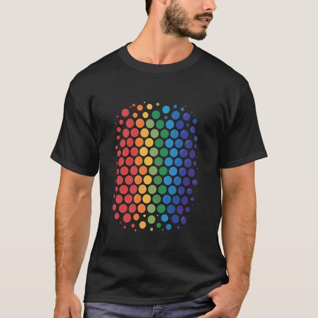 Camiseta Grade de Pontos em Meiotom Retrô Arco-Íris (Frente)