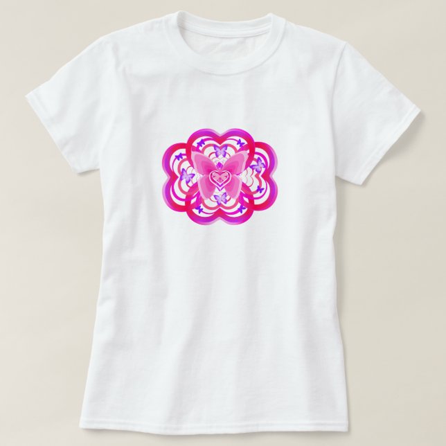 Camiseta Gradiente Coração Rosa & Roxo em Forma de Padrão A (Frente do Design)