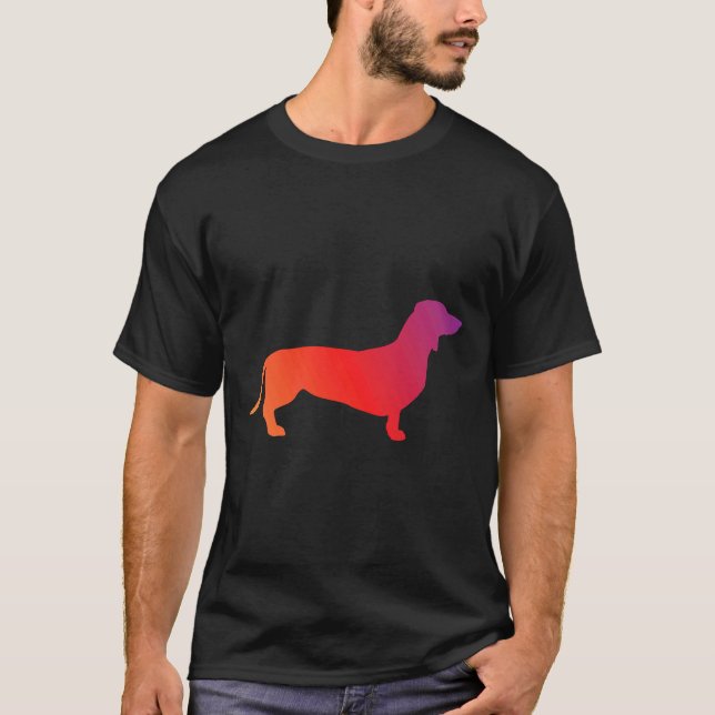 Camiseta Gradiente Laranja-Roxo Dachshund (Frente)