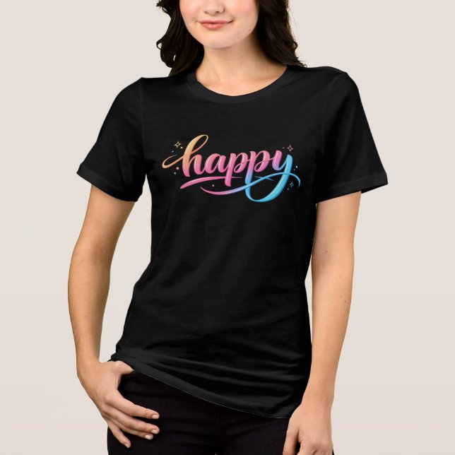 Camiseta Gradiente Pastel Vibrante Tipografia FELIZ - Moder (Frente)