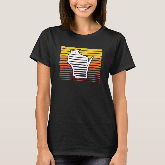 Camiseta Gradiente Retrowave Nostálgico em Forma de Wiscons (Frente)
