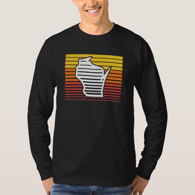 Camiseta Gradiente Retrowave Nostálgico em Forma de Wiscons (Frente)