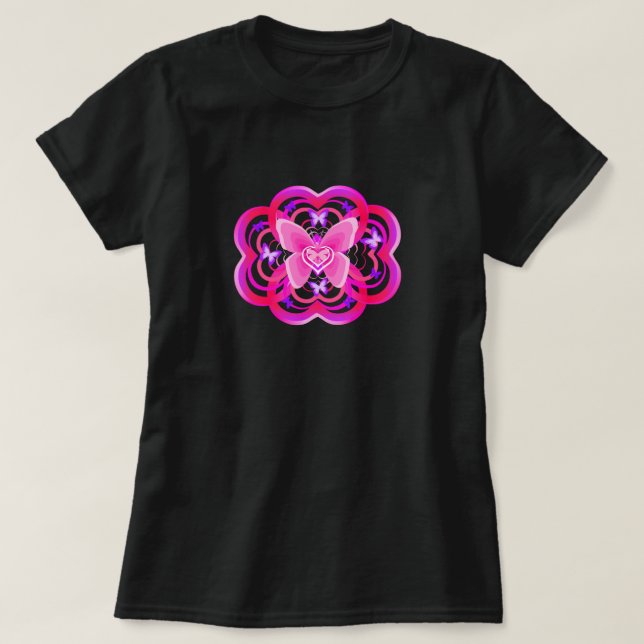 Camiseta Gradiente Rosa&Violeta Coração Forma Padrão Abstra (Frente do Design)
