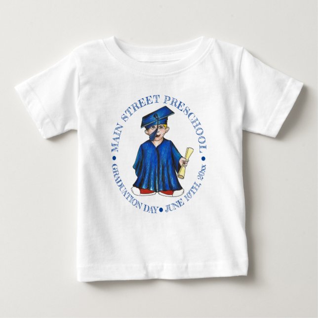 Camiseta Graduação da pré-escola Boné azul-Formando (Frente)