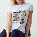 Camiseta Graduação de Fotografias com Script Mínimo de Form<br><div class="desc">Camiseta moderna de graduação mínima de formando três fotos. Personalize com três fotos especiais do formando,  ano de graduação e nome do formando. Faça um presente de excelente para o formando.</div>