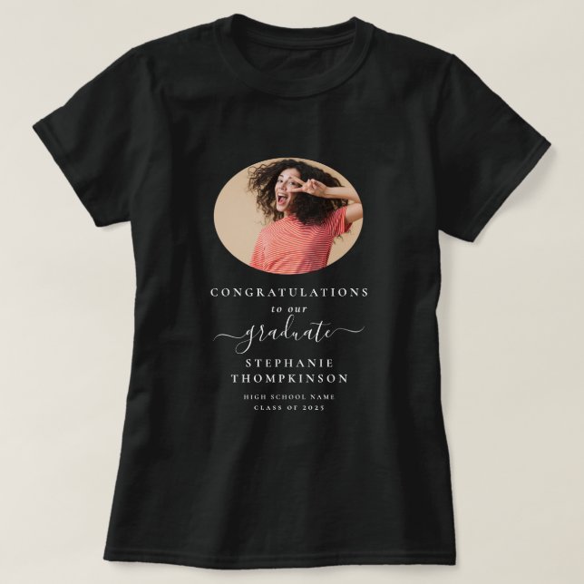 Camiseta Graduação do Texto Branco da Foto do Formando 2025 (Frente do Design)
