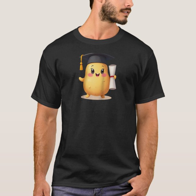 Camiseta Graduação Engraçada Batata com boné, tassel e dipl (Frente)
