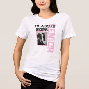 Camiseta Graduado da Turma de 2026 Foto Rosa e Preto 1