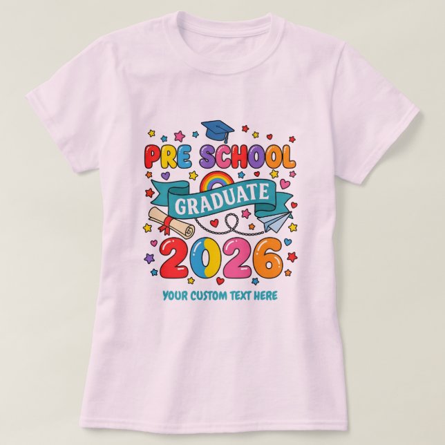 Camiseta Graduado Pré-Escolar 2026 Texto Personalizado (Frente do Design)