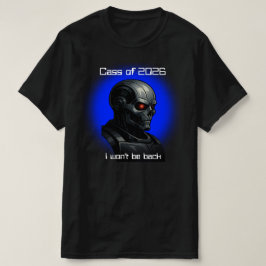 Camiseta Graduation Cyber Skull Blue Glow Robot Head Design