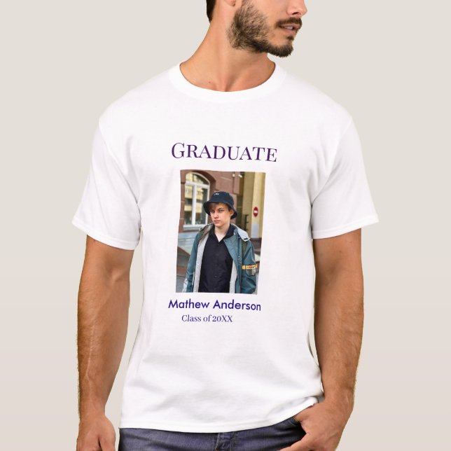 Camiseta Graduation photo name class of 20XX blue simple bo (Frente)