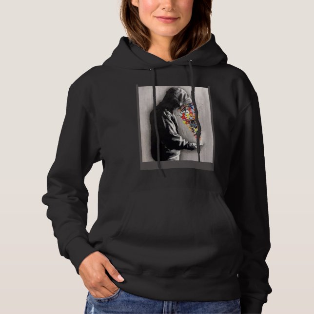 Camiseta Graffiti Street Motif Man in Hoodie Watching Mobil (Frente)