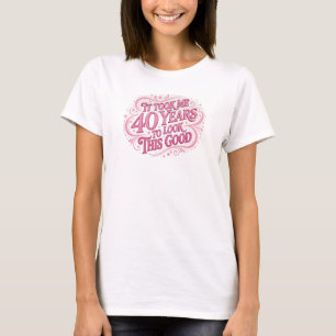 Camiseta gráfica 2D Elegante Rosa TOOK 40 YEARS GO