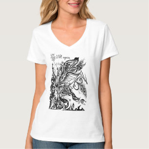 Camiseta Gráfica Abstrata de Lótus, Pavão e Música